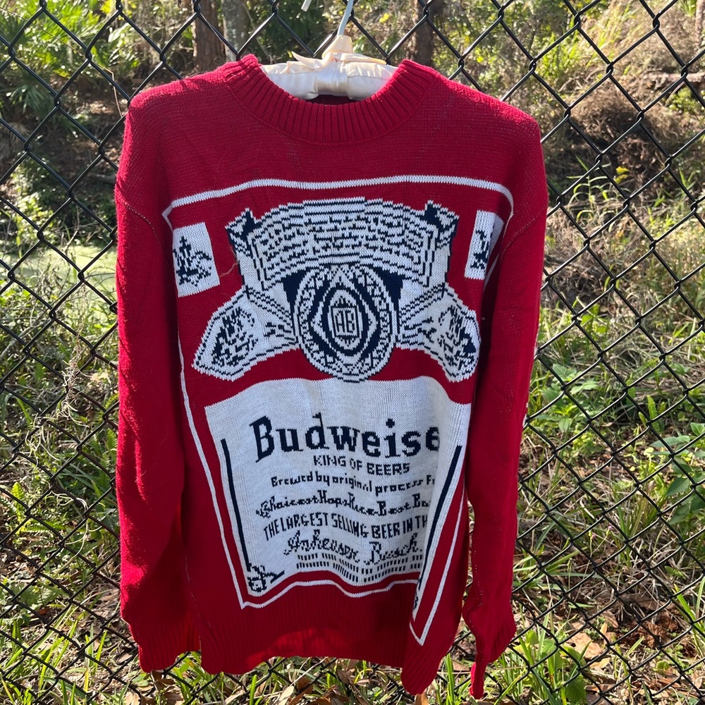 SOLD! Vintage “The Budweiser Sweater” Knit 70’s 80’s Novelty Adult Size Medium